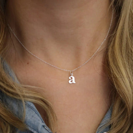 Tiny Typewriter Initial Necklace – Choose Your Letter, Sterling Silver Charm on 16" Chain