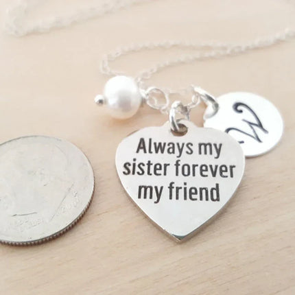 Always My Sister, Forever My Friend Necklace – Personalized Initial & Birthstone Gift