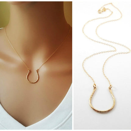 Gold Filled Horseshoe Necklace – Handmade Good Luck Pendant, 14K Yellow Gold Filled Chain