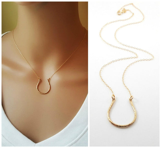 Gold Filled Horseshoe Necklace – Handmade Good Luck Pendant, 14K Yellow Gold Filled Chain
