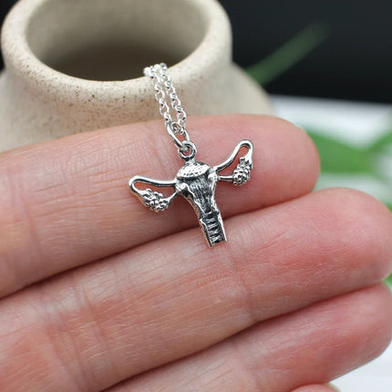 Sterling Silver Uterus Necklace – Reproductive Rights Charm on 18" Chain