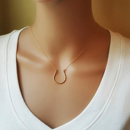 Gold Filled Horseshoe Necklace – Handmade Good Luck Pendant, 14K Yellow Gold Filled Chain