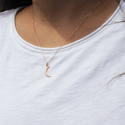 14K Rose Gold Filled Crescent Moon Necklace – 18" Dainty Chain