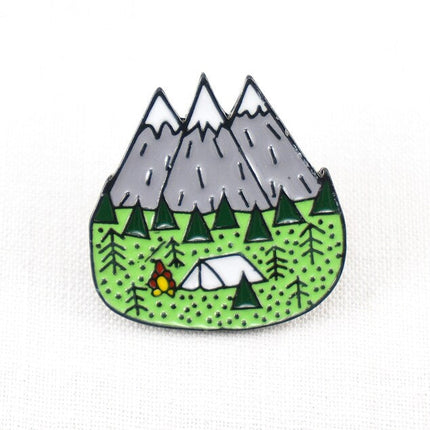 Mountain Camping Enamel Pin – Tent, Campfire & Forest Lapel Pin