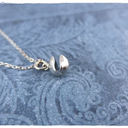 Fortune Cookie Charm Tiny Sterling Silver Necklace