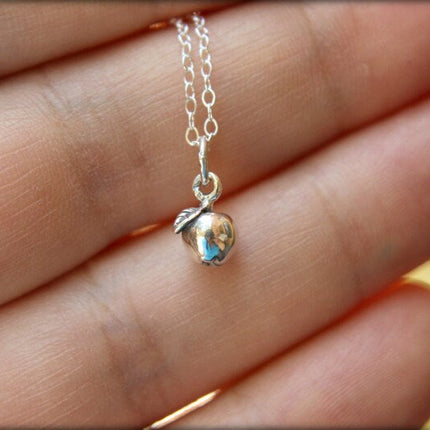 Tiny Apple Charm - Sterling Silver Necklace