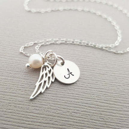 Personalized Angel Wing Sterling Silver Necklace