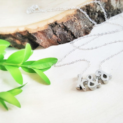 Two Initial Necklace -  Couples Initials Ampersand Necklace Personalized Necklace