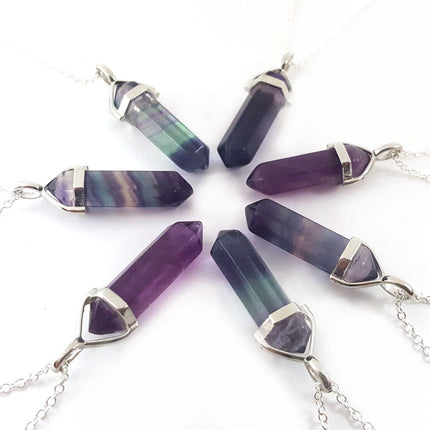 Rainbow Flourite Gemstone Crystal Pendant Necklace