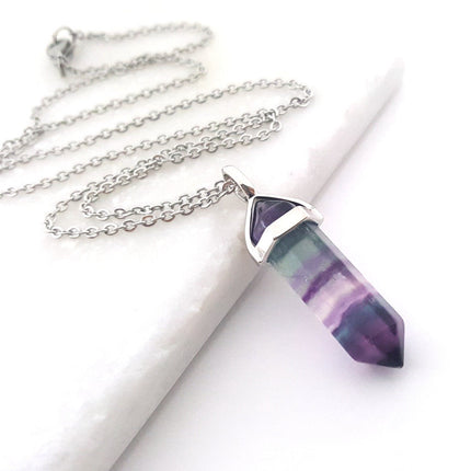 Rainbow Flourite Gemstone Crystal Pendant Necklace