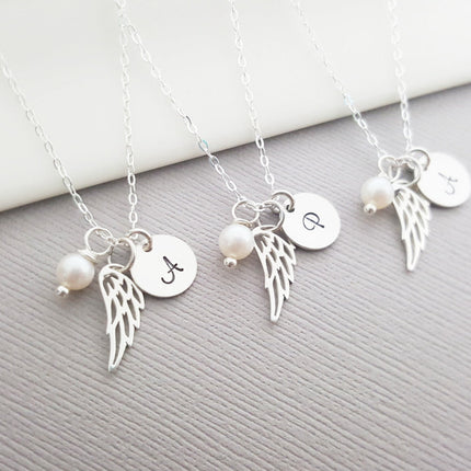 Personalized Angel Wing Sterling Silver Necklace