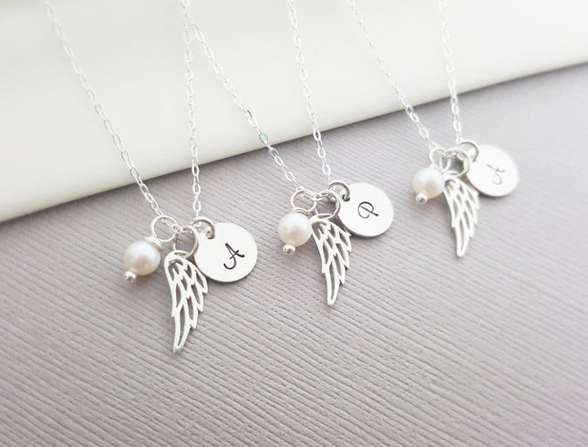 Personalized Angel Wing Sterling Silver Necklace