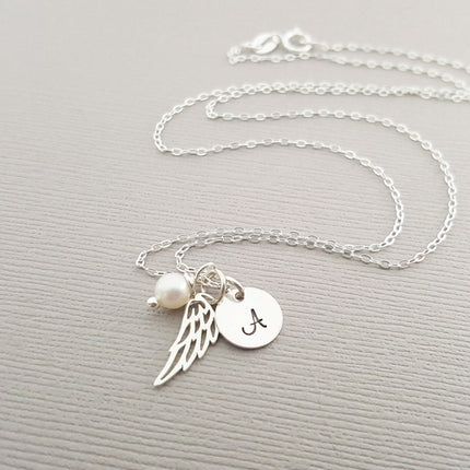 Personalized Angel Wing Sterling Silver Necklace