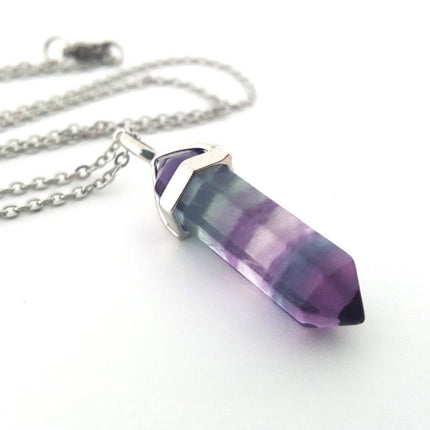 Rainbow Flourite Gemstone Crystal Pendant Necklace