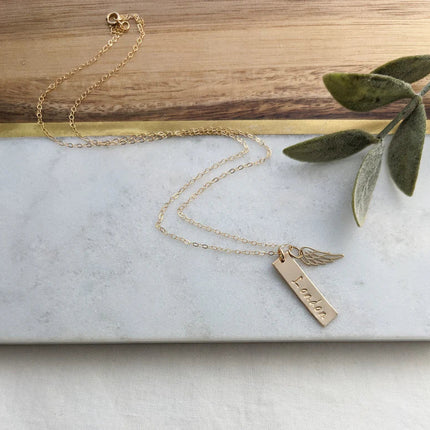 Personalized Angel Wing Memorial Bar Necklace