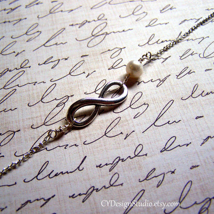Infinity Sterling Silver and Freshwater Pearl Necklace