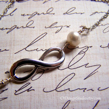 Infinity Sterling Silver and Freshwater Pearl Necklace