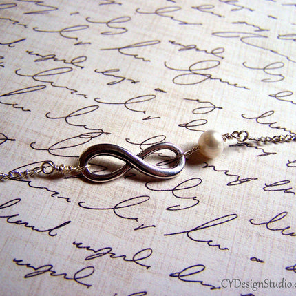 Silver Infinity and Genuine Freshwater Pearl Infinite Love Anklet / Gift for Her