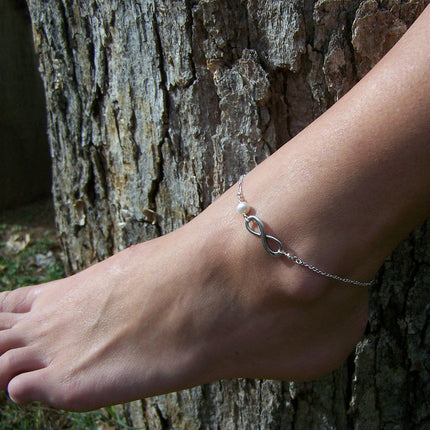 Silver Infinity and Genuine Freshwater Pearl Infinite Love Anklet / Gift for Her