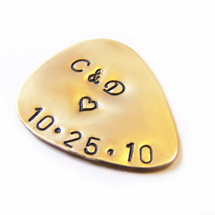 Set of 3 Custom Hand Stamped Brass or Copper Guitar Pick / Gift for Him