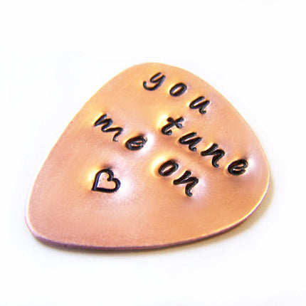 Set of 3 Custom Hand Stamped Brass or Copper Guitar Pick / Gift for Him