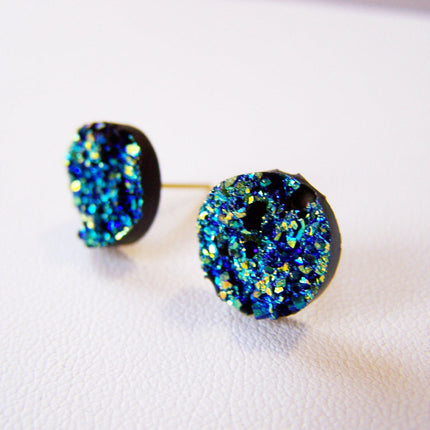 Sparkling Blue Faux Druzy Stud Post Earrings / Gift for Her
