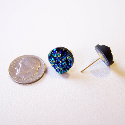 Sparkling Blue Faux Druzy Stud Post Earrings / Gift for Her