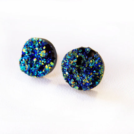 Sparkling Blue Faux Druzy Stud Post Earrings / Gift for Her