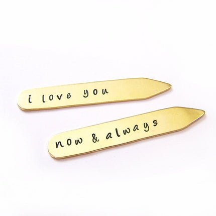 Together Forever Custom Message Hand Stamped Brass Monogrammed Collar Stays / Gift for Him