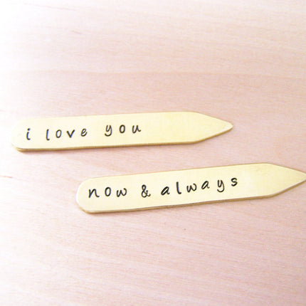 I Love You Custom Message Hand Stamped Brass Monogrammed Collar Stays / Gift for Him