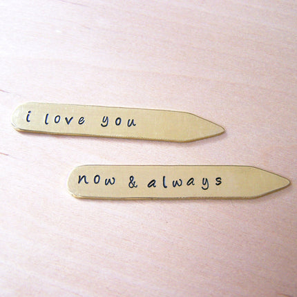 I Love You Custom Message Hand Stamped Brass Monogrammed Collar Stays / Gift for Him