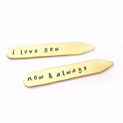 I Love You Custom Message Hand Stamped Brass Monogrammed Collar Stays / Gift for Him