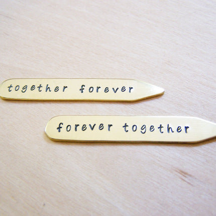 Together Forever Custom Message Hand Stamped Brass Monogrammed Collar Stays / Gift for Him