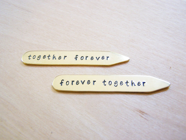 Together Forever Custom Message Hand Stamped Brass Monogrammed Collar Stays / Gift for Him