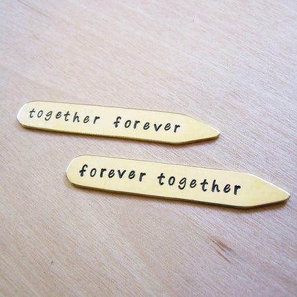 Together Forever Custom Message Hand Stamped Brass Monogrammed Collar Stays / Gift for Him
