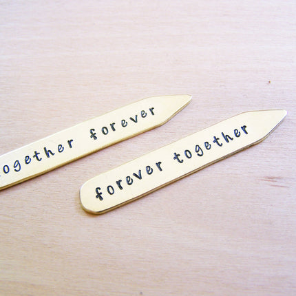 Together Forever Custom Message Hand Stamped Brass Monogrammed Collar Stays / Gift for Him