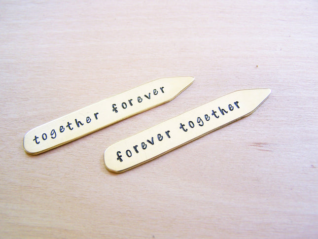 Together Forever Custom Message Hand Stamped Brass Monogrammed Collar Stays / Gift for Him