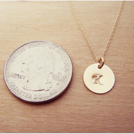 Gold Filled Initial Disc Hand Stamped Necklace