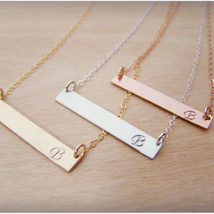 Hand-stamped Initial Bar Minimalist Necklace