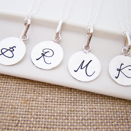 Silver Script Hand Stamped Initial Personalized Sterling Silver Necklace