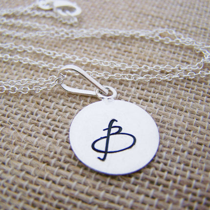 Silver Script Hand Stamped Initial Personalized Sterling Silver Necklace