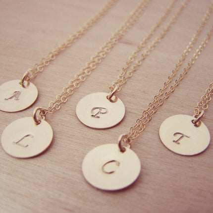 Gold Filled Initial Disc Hand Stamped Necklace