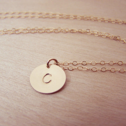 Gold Filled Initial Disc Hand Stamped Necklace