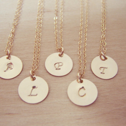 Gold Filled Initial Disc Hand Stamped Necklace