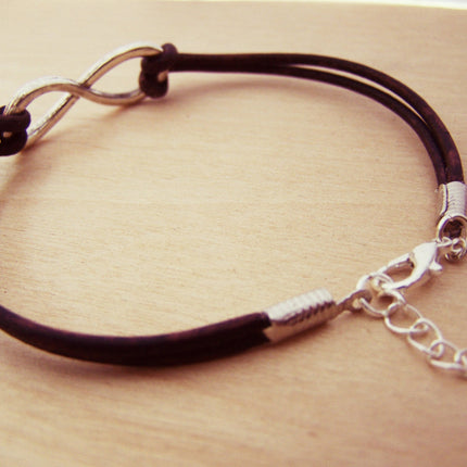 Mens Silver Infinity Brown Leather Bracelet  / Gift for Him