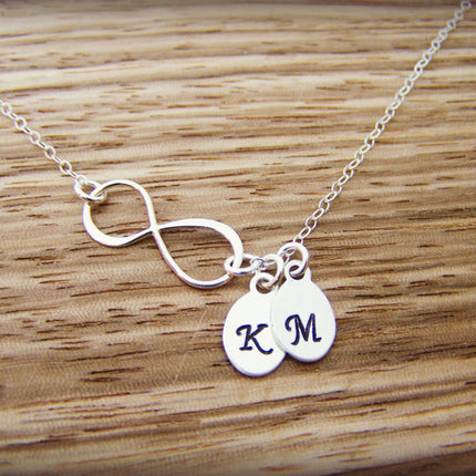 Sterling Silver Infinity Two Initial Hand Stamped Personalized Necklace / Gift for Her