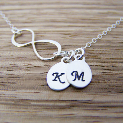 Sterling Silver Infinity Two Initial Hand Stamped Personalized Necklace / Gift for Her