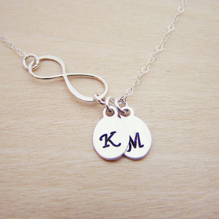 Sterling Silver Infinity Two Initial Hand Stamped Personalized Necklace / Gift for Her