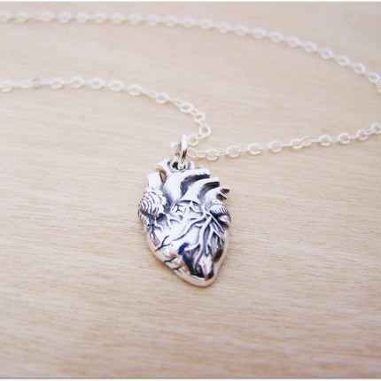 Sterling Silver Anatomical Heart Necklace – Realistic Heart Charm for Medical Professionals & Students