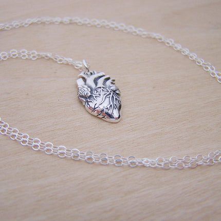 Sterling Silver Anatomical Heart Necklace – Realistic Heart Charm for Medical Professionals & Students